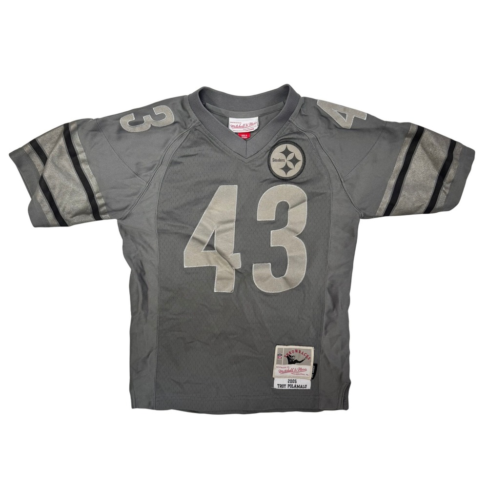 Mitchell & Ness Kids Troy Polamalu Pittsburgh Steelers 2005 Jersey Grey Size 8
